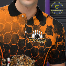 Load image into Gallery viewer, Orange Diomond Leopard Bowling Shirt for Men Custom Bowling Jersey Polo &amp; Quarter-Zip QZT1028