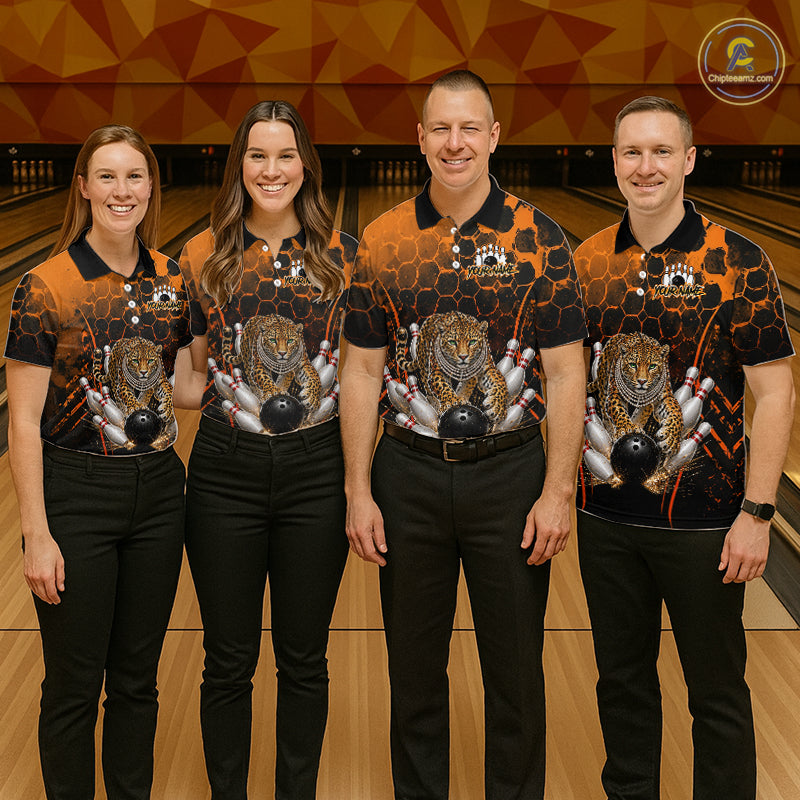 Orange Diomond Leopard Bowling Shirt for Men Custom Bowling Jersey Polo & Quarter-Zip QZT1028