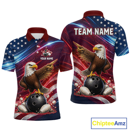 Custom American Flag Eagle Bowling Shirt for Men Patriotic Bowling Jersey Polo & Quarter-Zip QZT1030