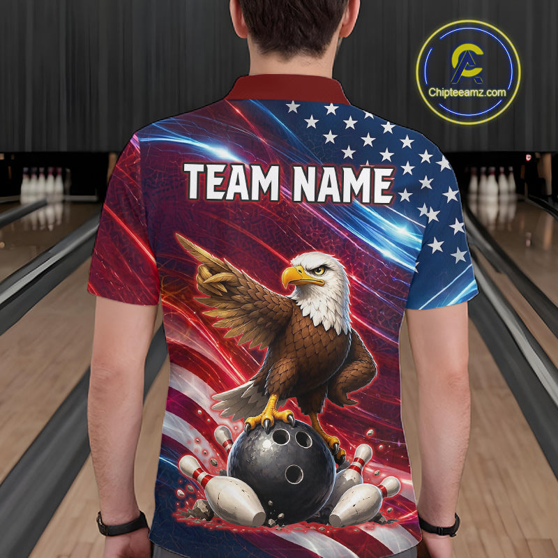 Custom American Flag Eagle Bowling Shirt for Men Patriotic Bowling Jersey Polo & Quarter-Zip QZT1030