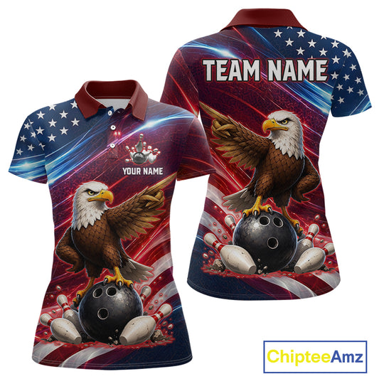 Custom American Flag Eagle Bowling Shirt for Women Patriotic Bowling Jersey Polo & Quarter-Zip QZT1030