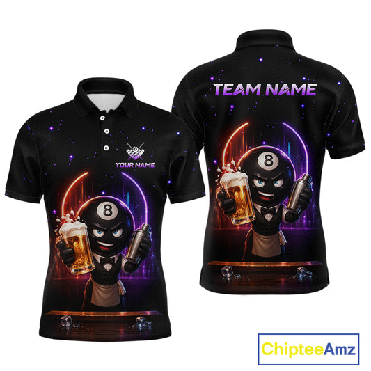 Custom 8 Ball Pool Shirt with Beer Personalized Billiard Team Jersey for Men Billiard Shirt BHT112