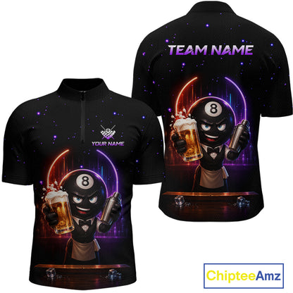 Custom 8 Ball Pool Shirt with Beer Personalized Billiard Team Jersey for Men Billiard Shirt BHT112