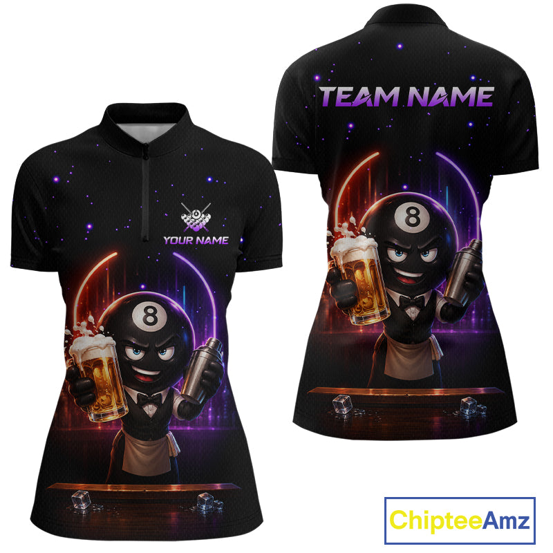 Custom 8 Ball Pool Shirt with Beer Personalized Billiard Team Jersey for Women Billiard Shirt BHT112