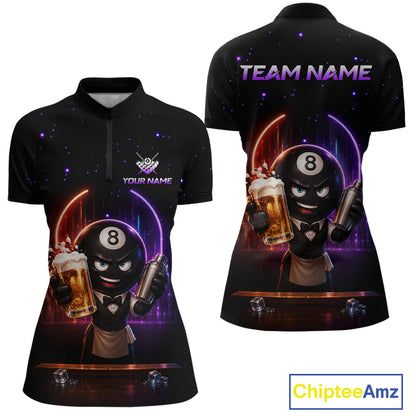 Custom 8 Ball Pool Shirt with Beer Personalized Billiard Team Jersey for Women Billiard Shirt BHT112