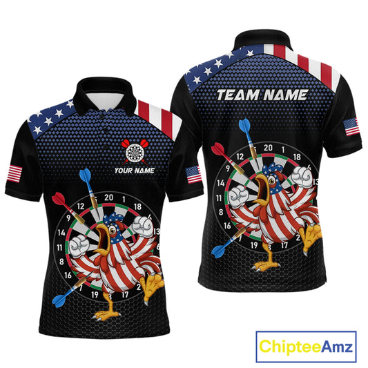 Custom Funny Chicken Dart Shirt American Dart Jerseys for Men Polo & 1/4 Zip Dartboard Shirt DHT6
