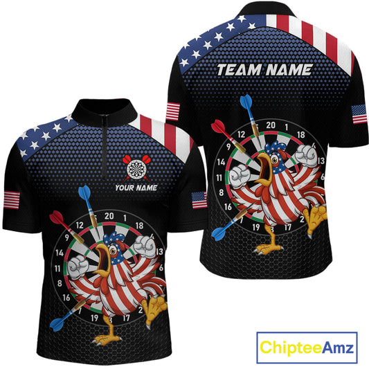 Custom Funny Chicken Dart Shirt American Dart Jerseys for Men Polo & 1/4 Zip Dartboard Shirt DHT6