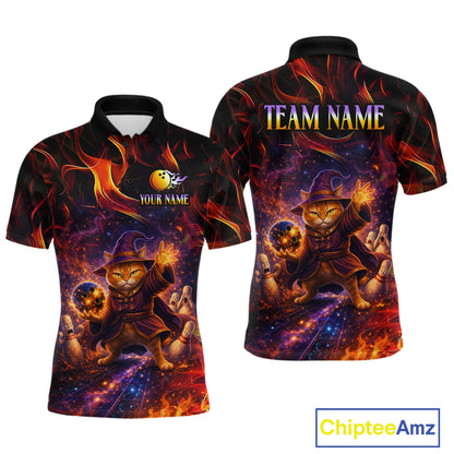 Custom Funny Cat Wizard Bowling Shirts for Men Flame Bowling Jersey for Team Bowling Outfit QZT921