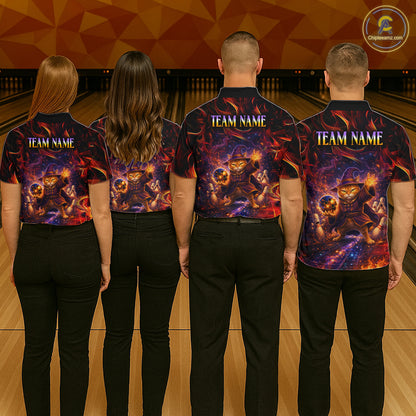 Custom Funny Cat Wizard Bowling Shirts for Women Flame Bowling Jersey for Team Bowling Outfit QZT921