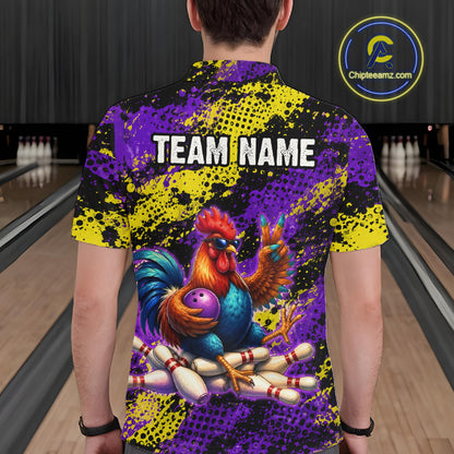 Purple & Yellow Chicken Bowling Shirt for Men Custom Bowling Jersey Rooster Polo & 1/4-Zip QZT1034