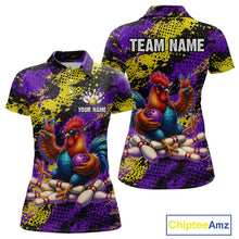 Load image into Gallery viewer, Purple &amp; Yellow Chicken Bowling Shirt for Women Custom Bowling Jersey Rooster Polo &amp; 1/4-Zip QZT1034