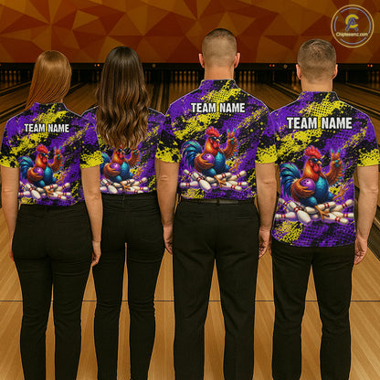 Purple & Yellow Chicken Bowling Shirt for Women Custom Bowling Jersey Rooster Polo & 1/4-Zip QZT1034