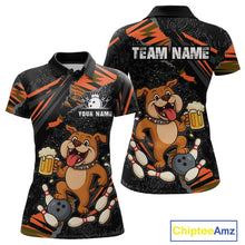Load image into Gallery viewer, Custom Orange Funny Bulldog &amp; Beer Bowling Shirt Women Bowling Team Jersey League Polo &amp; 1/4 Zip QZT812