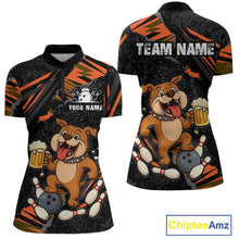 Load image into Gallery viewer, Custom Orange Funny Bulldog &amp; Beer Bowling Shirt Women Bowling Team Jersey League Polo &amp; 1/4 Zip QZT812