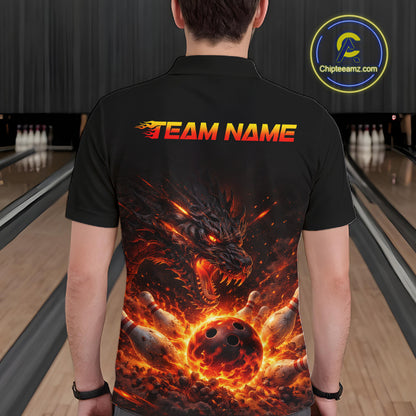Custom Flame Dragon Bowling Shirt for Men Bowling Jersey Polo & Quarter-Zip Bowling Outfit QZT996