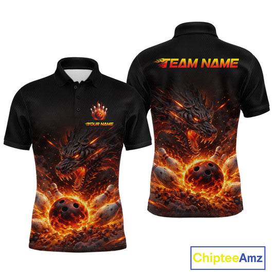 Custom Flame Dragon Bowling Shirt for Men Bowling Jersey Polo & Quarter-Zip Bowling Outfit QZT996