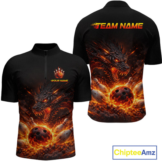 Custom Flame Dragon Bowling Shirt for Men Bowling Jersey Polo & Quarter-Zip Bowling Outfit QZT996