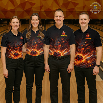 Custom Flame Dragon Bowling Shirt for Men Bowling Jersey Polo & Quarter-Zip Bowling Outfit QZT996