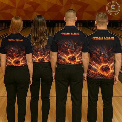 Custom Flame Dragon Bowling Shirt for Men Bowling Jersey Polo & Quarter-Zip Bowling Outfit QZT996