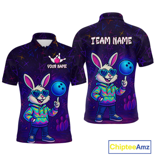 Custom Neon Funny Bunny Bowling Team Shirt Polo & 1/4 Zip Bowling Jersey for Men QZT789