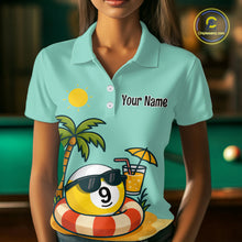 Load image into Gallery viewer, Custom Funny 9 Ball Billiard Shirts for Women Summer Billiard Jersey Polo &amp; 1/4 Zip Pool Shirt BHT25