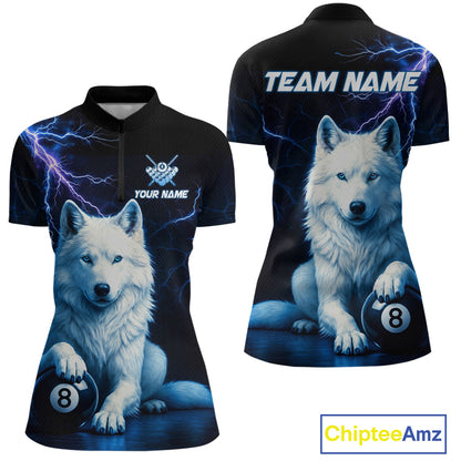 Custom Wolf 8 Ball Billiard Shirts for Women Billiard Jersey Polo & 1/4 Zip Pool Shirt BHT26