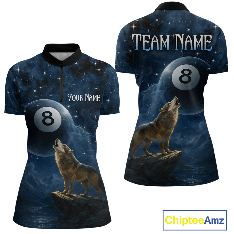 Custom Wolf 8 Ball Billiard Shirts for Women Night Realm Billiard Jersey Pool Shirt BHT27