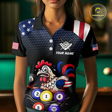 Load image into Gallery viewer, Custom Funny American Flag Chicken Billiard Shirt for Women Billiard Jersey Polo &amp; Quarter-Zip Pool Shirt BHT28