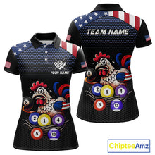 Load image into Gallery viewer, Custom Funny American Flag Chicken Billiard Shirt for Women Billiard Jersey Polo &amp; Quarter-Zip Pool Shirt BHT28