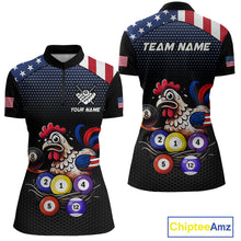 Load image into Gallery viewer, Custom Funny American Flag Chicken Billiard Shirt for Women Billiard Jersey Polo &amp; Quarter-Zip Pool Shirt BHT28