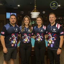 Load image into Gallery viewer, Custom Funny American Flag Chicken Billiard Shirt for Men Billiard Jersey Polo &amp; Quarter-Zip Pool Shirt BHT28