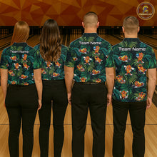 Load image into Gallery viewer, Four people wearing matching bowling shirts with a team name on a bowling alley.