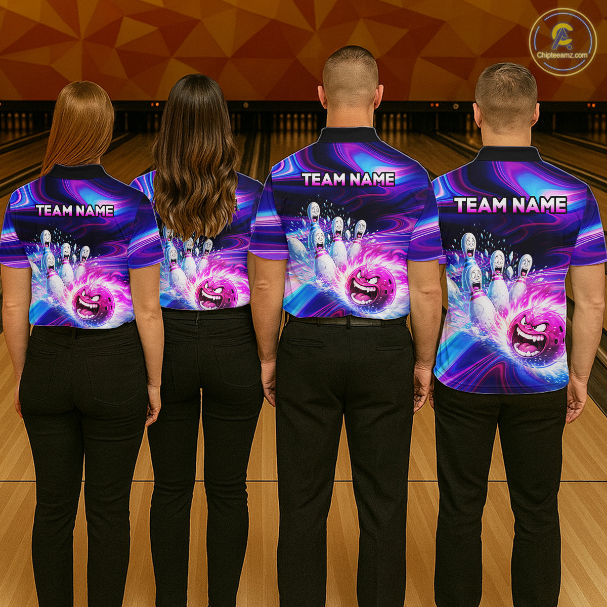 Custom Purple Blue Crazy Bowling Shirt for Men Polo & 1/4-Zip Bowling League Outfit QZT831