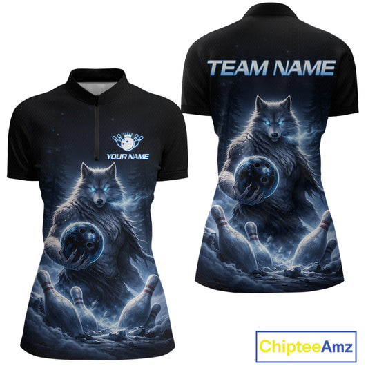 Custom Wolf Bowling Team Shirt for Women Bowling League Jersey Polo & Quarter-Zip Bowling Shirt QZT880