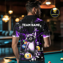 Load image into Gallery viewer, Custom Purple Funny Raccoon Billiard Shirt for Men 8 Ball &amp; 9 Ball Pool Billiard Jersey Polo &amp; 1/4-Zip BHT44