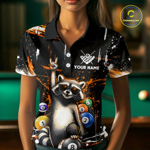 Load image into Gallery viewer, Custom Orange Funny Raccoon Billiard Shirt for Women 8 Ball &amp; 9 Ball Pool Billiard Jersey Polo &amp; 1/4-Zip BHT44