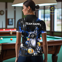 Load image into Gallery viewer, Custom Blue Funny Raccoon Billiard Shirt for Women 8 Ball &amp; 9 Ball Pool Billiard Jersey Polo &amp; 1/4-Zip BHT44