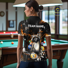 Load image into Gallery viewer, Custom Orange Funny Raccoon Billiard Shirt for Women 8 Ball &amp; 9 Ball Pool Billiard Jersey Polo &amp; 1/4-Zip BHT44