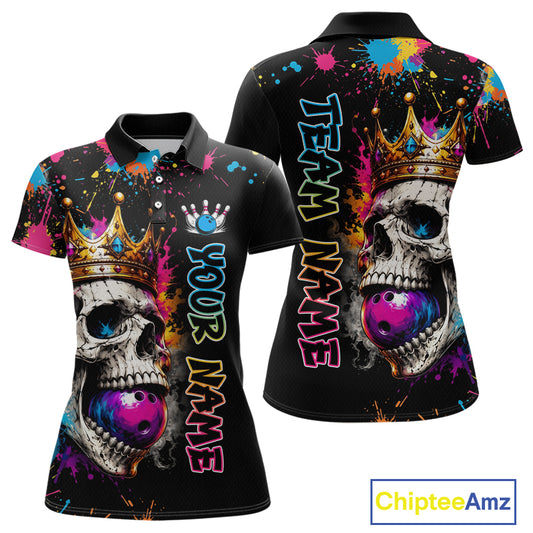 Black polo shirt with colorful skull design and 'Team Your Name' text on a white background