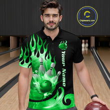Load image into Gallery viewer, Green Flame Bowling Team Shirt for Men Bowling League Jersey Polo &amp; 1/4 Zip Bowling Outfit QZT782