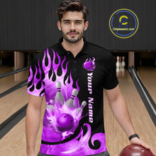 Load image into Gallery viewer, Purple Flame Bowling Team Shirt for Men Bowling League Jersey Polo &amp; 1/4 Zip Bowling Outfit QZT782