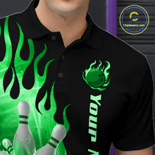 Load image into Gallery viewer, Green Flame Bowling Team Shirt for Men Bowling League Jersey Polo &amp; 1/4 Zip Bowling Outfit QZT782