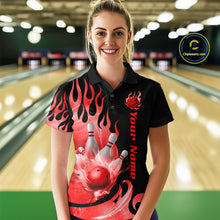 Load image into Gallery viewer, Red Flame Bowling Team Shirt for Women Bowling League Jersey Polo &amp; 1/4 Zip Bowling Outfit QZT782
