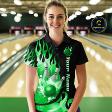 Load image into Gallery viewer, Green Flame Bowling Team Shirt for Women Bowling League Jersey Polo &amp; 1/4 Zip Bowling Outfit QZT782