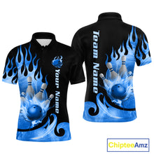 Load image into Gallery viewer, Blue Flame Bowling Team Shirt for Men Bowling League Jersey Polo &amp; 1/4 Zip Bowling Outfit QZT782