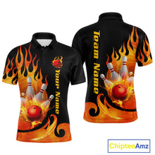 Load image into Gallery viewer, Orange Flame Bowling Team Shirt for Men Bowling League Jersey Polo &amp; 1/4 Zip Bowling Outfit QZT782