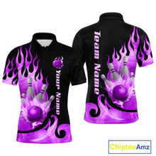 Load image into Gallery viewer, Purple Flame Bowling Team Shirt for Men Bowling League Jersey Polo &amp; 1/4 Zip Bowling Outfit QZT782