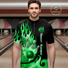 Load image into Gallery viewer, Green Flame Bowling Team Shirt for Men Bowling League Jersey Polo &amp; 1/4 Zip Bowling Outfit QZT782