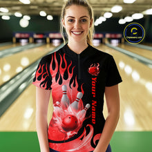 Load image into Gallery viewer, Red Flame Bowling Team Shirt for Women Bowling League Jersey Polo &amp; 1/4 Zip Bowling Outfit QZT782