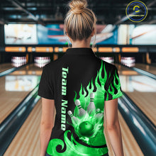 Load image into Gallery viewer, Green Flame Bowling Team Shirt for Women Bowling League Jersey Polo &amp; 1/4 Zip Bowling Outfit QZT782